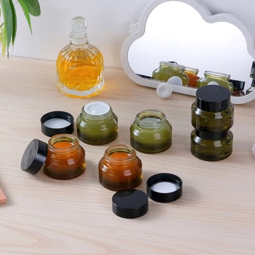 12 pack Glass Cosmetic Jars with Lids Small Lotion Containers for Traveling Green Empty Skincare Container for Face Cream Toiletries Makeup (1oz)