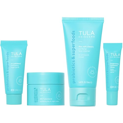 TULA Travel Skincare Set - 4-Step Dehydration & Dullness Routine with Vitamin C & Hyaluronic Acid