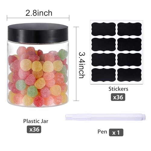36-Pack 8oz Clear Plastic Jars with Screw Lids & Labels