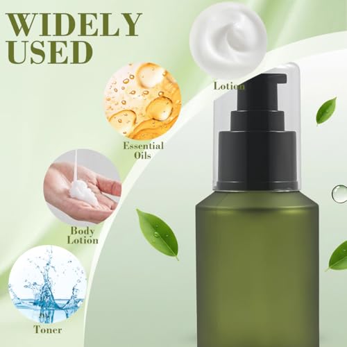 60ml Green Frosted Glass Pump Bottle – Refillable Cosmetic Dispenser