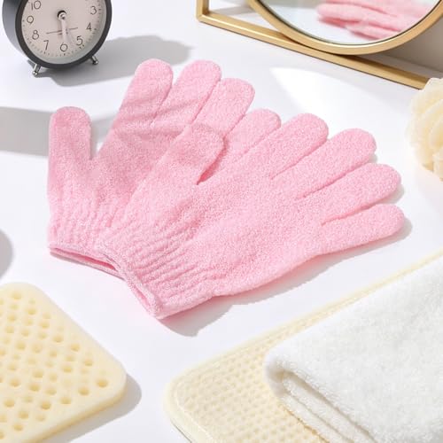 Rainmae Pink Exfoliating Gloves 50 Pairs Bulk Body Scrub Mitts for Shower & Spa
