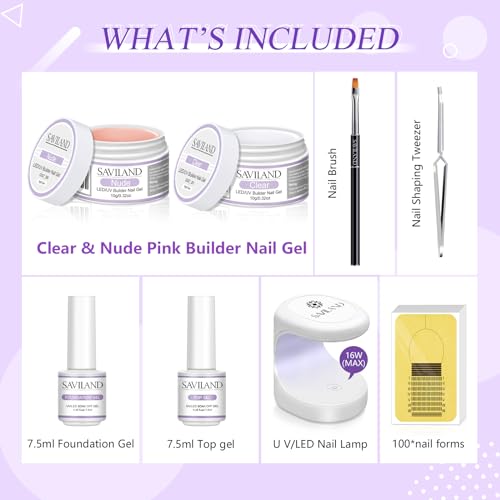 SAVILAND Gel Nail Glue 2pcs 15ML with 2 Basic Colors Nail Extension Kit Clear Nude Nail Strengthen Gel