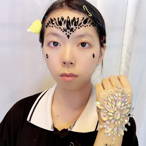 Topz Black Face Jewels Stick-On Festival Accessories - Halloween Angel Wing Rhinestones Sticker, Self-Adhesive Body Gems Jewelry for Party (Black)