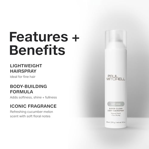 Paul Mitchell Super Clean Light Hairspray, Fast Drying, Soft Hold + Natural Finish, For Fine Hair, 9.5 oz