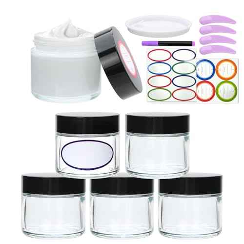 2oz Small Travel Containers with Black Lids,6 Pack Glass Jars with Mini Disposable Spatula for Toiletries£¬Travel Storage£¬Makeup Beauty Products, Lotions, Powders and Ointments