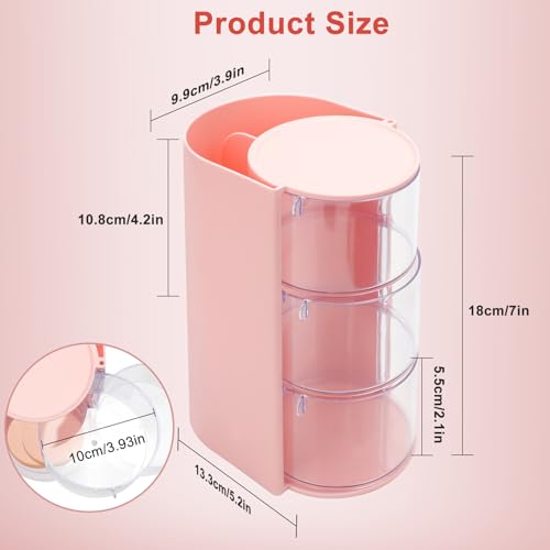 EEEKit Rotatable Hair Tie Organizer with 3 Layers - Pink