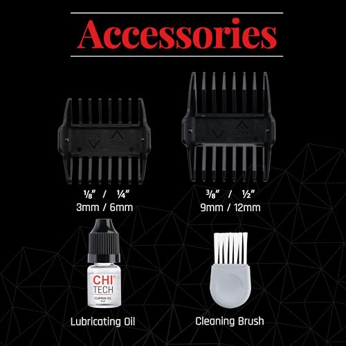 CHI Tech Cordless Precision Clipper, Wireless Hair Clipper for Precision Styling, Smooth Grip & Stainless Steel Blades, Includes 4 Guard Attachments