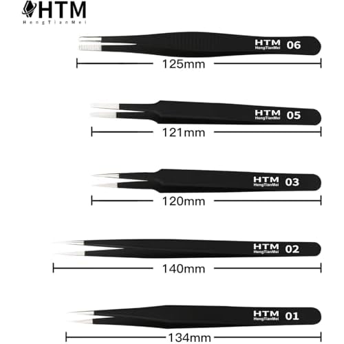 HengTianMei Precision Tweezers Set, ESD Anti-Static Stainless Steel Tweezers Set for Craft, Jewelry, Electronics, Laboratory Work (14 PCS)