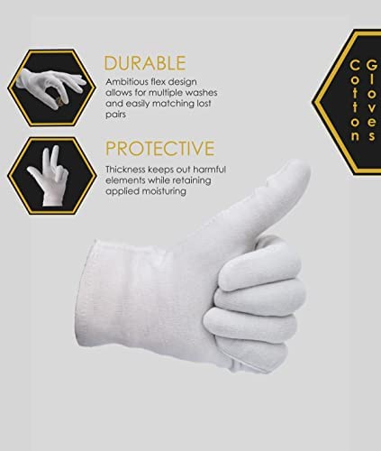 DOVORTEX 20 Pcs White Cotton Gloves for Eczema & Dry Hands