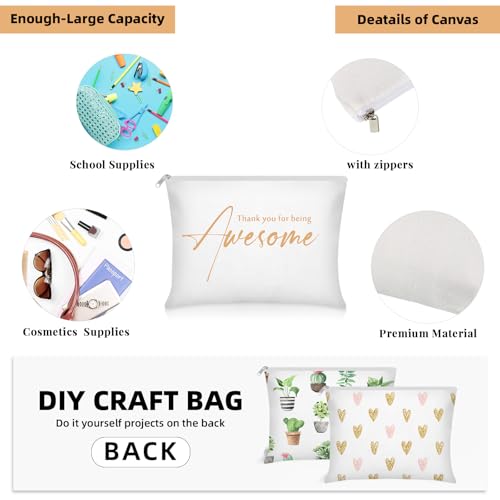 Buryeah 24 Pcs Cosmetic Bags for Womens History Month Employee Gift Thank You for Being Awesome Makeup Bags Bulk Employee Appreciation Pouches Women Coworker Teacher Gift(White)