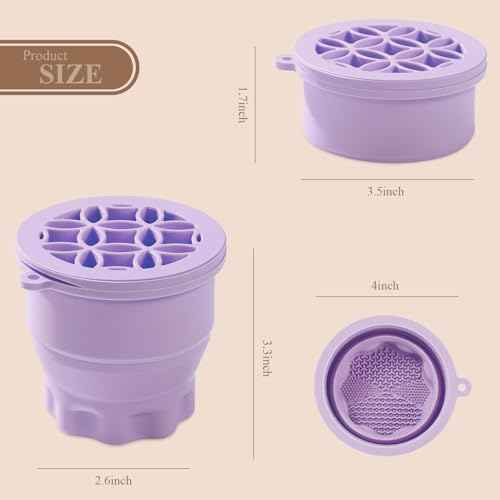 WantGor Makeup Brush Cleaner Mat with Brush Storage Holder, 3 in 1 Foldable Silicone Bowl Cosmetic Brushes Cleaning Pads Tool for Makeup Brush, Makeup Sponge, Powder Puff (Purple)