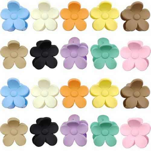 20PCS 1.57inch Cute Flower Claw Clips, Small Jaw Clips for Women Girls Thin/Medium/Thick Hair, 10 Colors Nonslip Strong Hold Clamps Catch Barrettes Hair Accessories