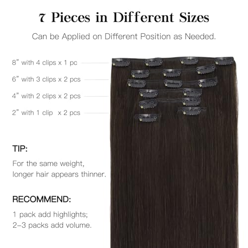 Remy Human Hair Clip-in Extensions, Dark Brown 120g, 18 Inch