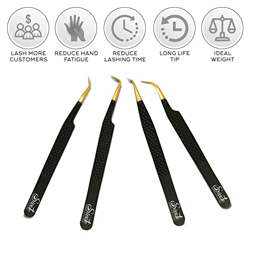 SIVOTE Fiber Tip Lash Tweezers Set of 4 - Japanese Steel