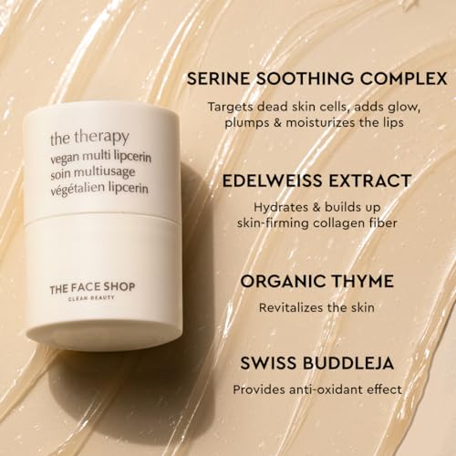 The Face Shop The Therapy Vegan Lip Butter, Moisturizing Lip Balm, Shea Butter & Sunflower Oil & Peptide, Lip Sleeping Mask for Sensitive Skin & Dry Cracked Lips, For Kids & Adults, Korean Skin Care