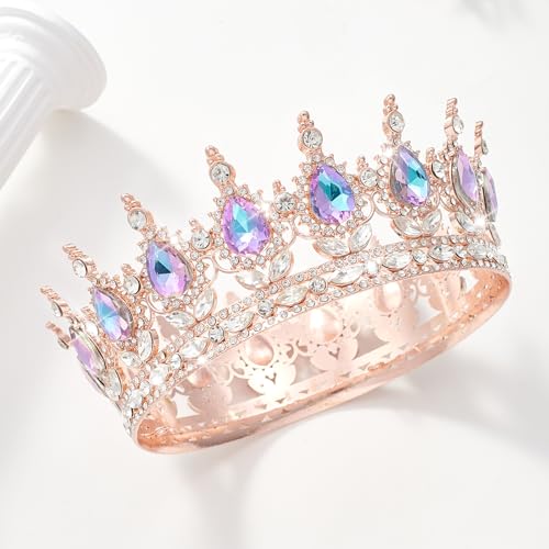 Rose Gold & Violet Rhinestone Wedding Crown Tiara