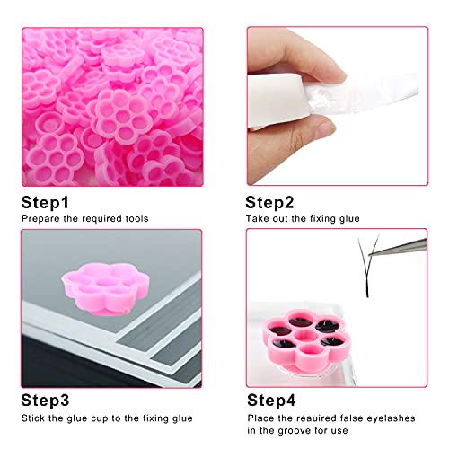 200PCS Plastic Eyelash Glue Cups Flower Shape with Glue Points