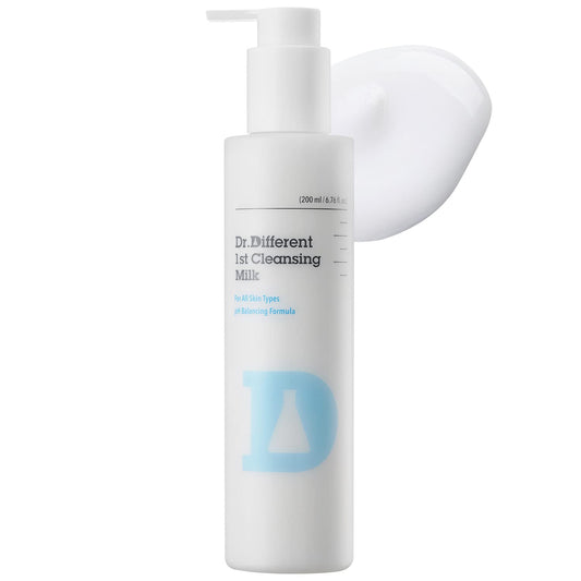 Dr. Different Cleansing Milk for Dry, Sensitive Skin - Hydrating Makeup Cleanser with Sunflower Seed Oil - Clean Makeup & Impurities - pH Balancing Cleanser for Sensitive & Dry Skin, 6.76 fl.oz.