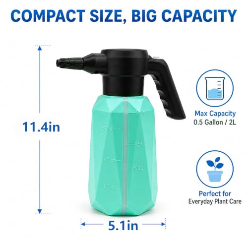 SYITCUN 1/2 Gallon Battery Powered Electric Spray Bottle with 2200mAh Battery, 3 Speeds, 2 Nozzles, Flexible Wand, Transparent Tank, Blue
