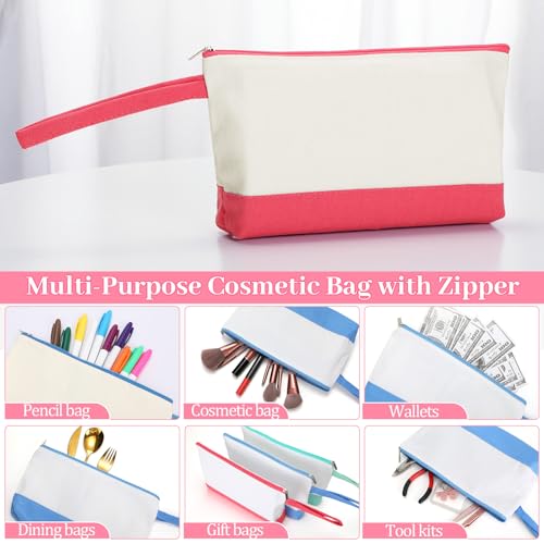 Silkfly 15 Pcs Cotton Canvas Makeup Bags Canvas Cosmetic Zipper 10.2 x 5.5 x 2 Inches Blank DIY Pouch Bag Bulk with Bottom Pencil Case Travel Toiletry Pouch for Women (Fashion Color)
