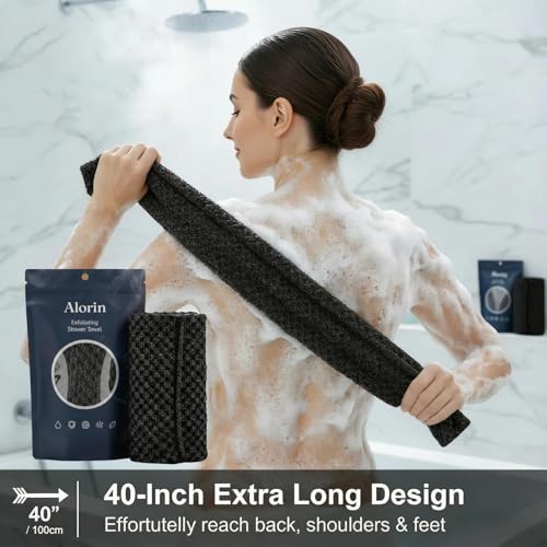 Alorin Exfoliating Shower Towel, Alorin Silver Towel, Exfoliating Skin Bath Loofah, Premium Scrub Wash Cloth for Body Face, Exfoliating Washcloth for Men and Woman (Pink)