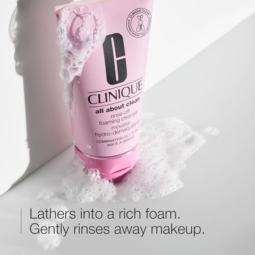 Clinique All About Clean Rinse-Off Foaming Face Wash | Face Cleanser With Hyaluronic Acid + Glycerin For Oily Skin Types | Dissolves Makeup + Sunscreen