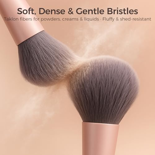 BEAKEY Pink Makeup Brushes Set?10 Pcs Taklon Bristles for Foundation Powder Blush Contour Eyeshadow & Concealer with Durable Birch Handles