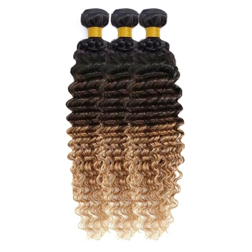 Freiuoke 300g T1B427 Deep Wave Human Hair Bundles Honey Blonde & Black 12-16 Inch