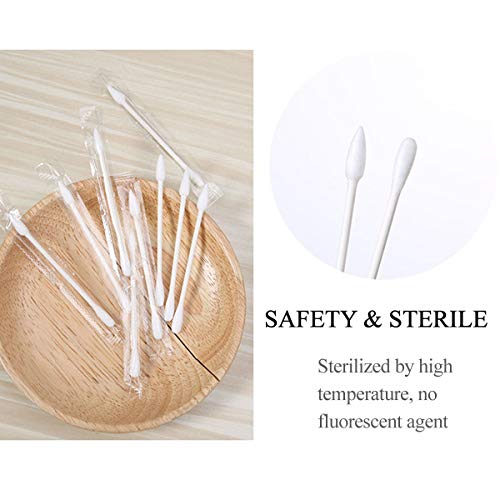 Olive Oil Makeup Remove Cotton Swabs - Individually Wrapped Double Tipped Paper Sticks, 100 Count (Round/Pointed End)