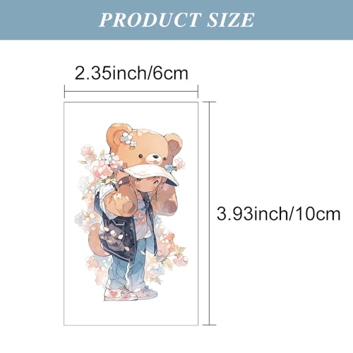12 Sheets Teddy Bear Temporary Tattoos - Watercolor Floral