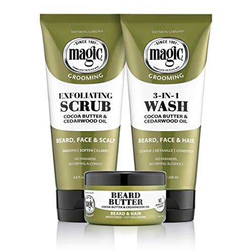 Softsheen-Carson Magic Shaving Beard Grooming Kit for Men with Cedarwood Oil, Includes Beard Butter, Scrub and Cleanser, Gift Set for Facial Hair Care,1 kit