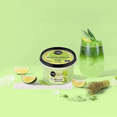 Organic Shop Matcha & Lime, Refreshing & Exfoliating Body Scrub, 100% Vegan & Organic, Daily Exfoliant, Detox & Moisturizer, Body, Face, Hand & Foot, Intensive Care & Skin Toning. 250ml.