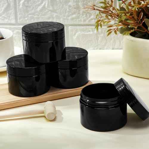 SATINIOR 12 Pack 1 oz Plastic Container Jars with Lids Round Clear Travel Cosmetic Container Slime Jar for Toiletries, Lotion, Cream, Ointment, Makeup, Rhinestone, Sample, Kitchen Storage(Pure Black)