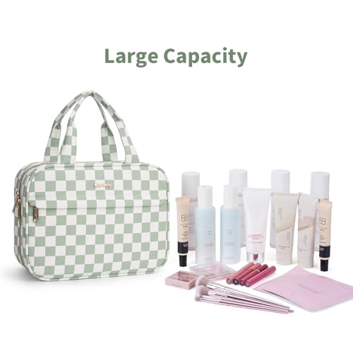 Narwey Hanging Toiletry Bag for Women - Mint Green Checkerboard