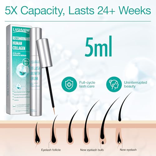 LASHVIEW Eyelash Growth Serum (0.17fl.oz / 5ml) - Premium Lash Enhancer for Longer, Thicker, Fuller Lashes - Strengthens & Conditions Lashes - Safe & Effective Formula for Visible Results in 2 Weeks