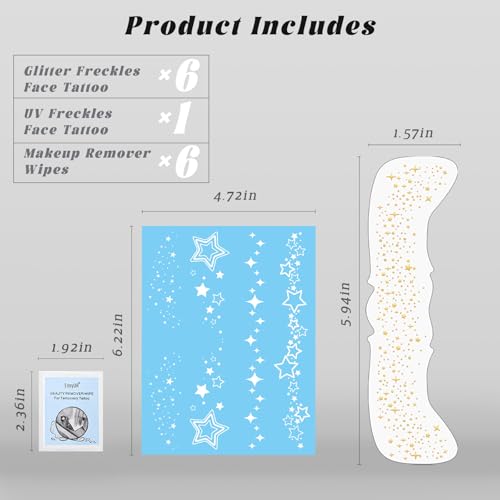 Glow in Dark Glitter Freckles Tattoo Stickers - 7 Sheet Set