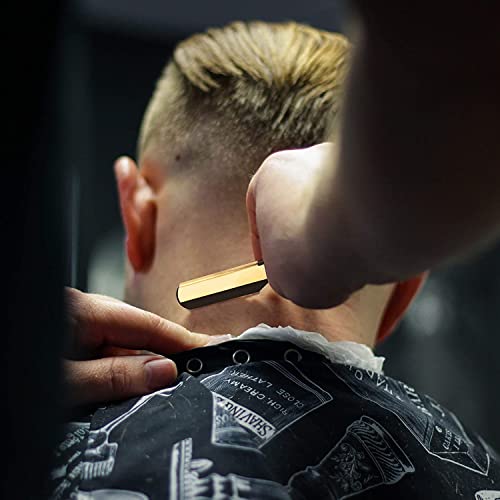 Professional Straight Edge Shaving Razor Barber Razors For Men + Single Blades, Men's Manual Shaver Salon Quality Cut Throat Shavette Navajas Para Barbero Matte Black, 11Pcs (Gold Plated Clip)