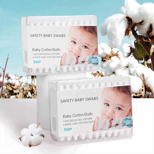Organic Baby Safety Cotton Swabs with Bulb Tip - 220 Count (4 Pack)