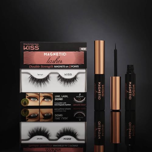 KISS Magnetic False Eyelashes Tempt - Reusable Magnetic Lashes with 5 Magnets, Wind Resistant, Lasts Up To 16 Hours