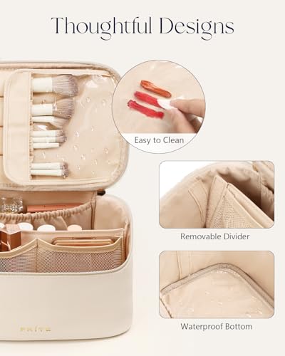 Prite 2-Pack Beige Travel Makeup & Toiletry Organizer Bag Set