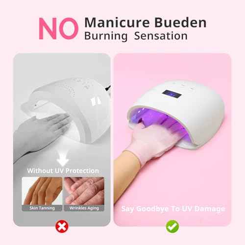 AIRSEE UV Gloves for Nail Lamp,Professional UPF50+ UV Protection for Manicures Nail Art,Fingerless Gloves That Shield Skin from The Sun and Manicure (Light Pink)