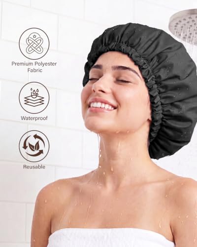 Waterproof Satin Lined Shower Cap for Women | Large Reusable
