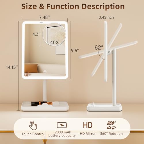 FUNTOUCH LED Vanity Mirror with 40X Magnifier, 84 LEDs, Rechargeable
