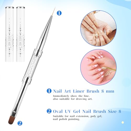 Double-Ended Builder Gel & Fine Liner Nail Art Brushes - 2 Pcs White