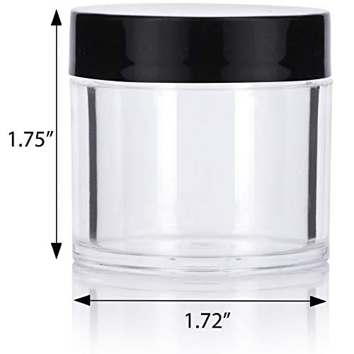 (12 pack) 1 oz Clear Plastic Jar with Black Lids Refillable Storage Organization