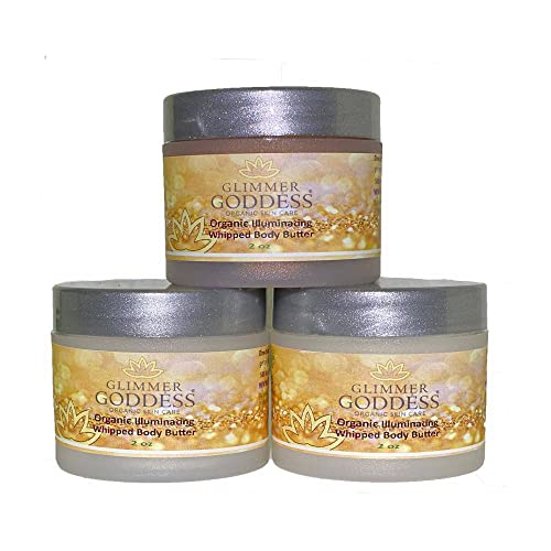 GLIMMER GODDESS Shimmer Body Butter with Organic Whipped Shea Butter for Hydration, Moisturizing & Silky Natural Glow - Bronze, Diamond & Gold in Sexy, 2oz, Pack of 3