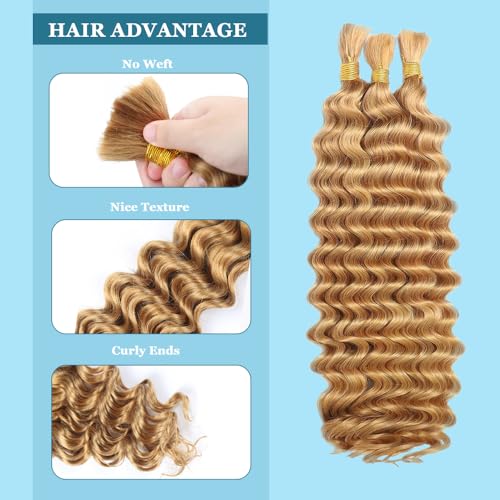 Honey Blonde Human Braiding Hair Deep Wave 26 Inch
