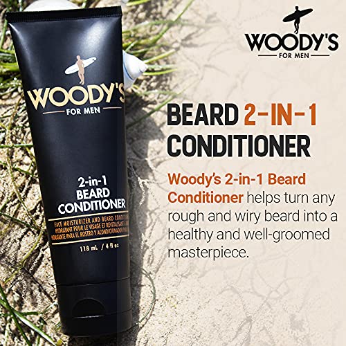 Woody's 2-in-1 Men Beard Conditioner, Beard Wash, Moisturize, Softens & Conditions Dry Flaky Beards, Enriched With Botanical Extracts and Essential Oils - 4 Fl Oz, 2 Pack