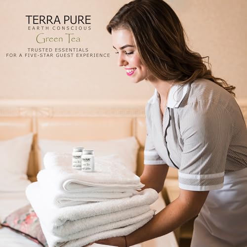 Terra Pure Travel Size Hotel Body Lotion 300 Count 1 oz Bottles Guest Amenities for Hotels Vacation Rentals and Short Term Rentals Paraben Free Green Tea Scent Infused with Aloe and Olive Oil
