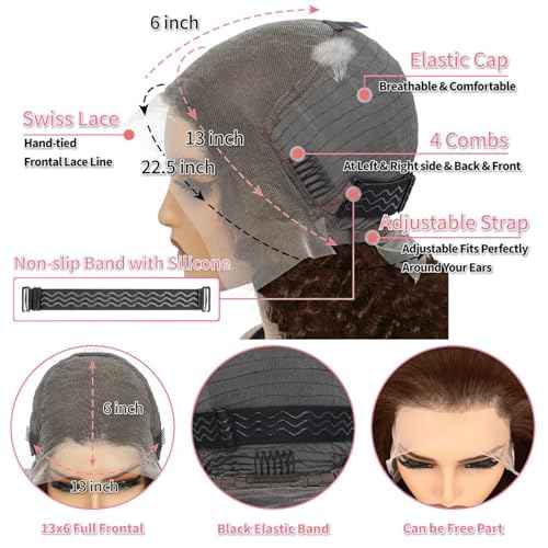 Chocolate Brown 13x6 Deep Wave Lace Front Wigs Human Hair 210Density Curly Wig HD Lace Front Wigs Human Hair Pre Plucked Frontal Wigs Human Hair Brown Glueless Wig For Women 32Inch